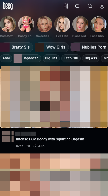 Beeg mobile screenshot