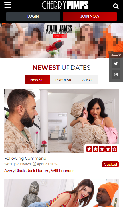 CherryPimps mobile screenshot