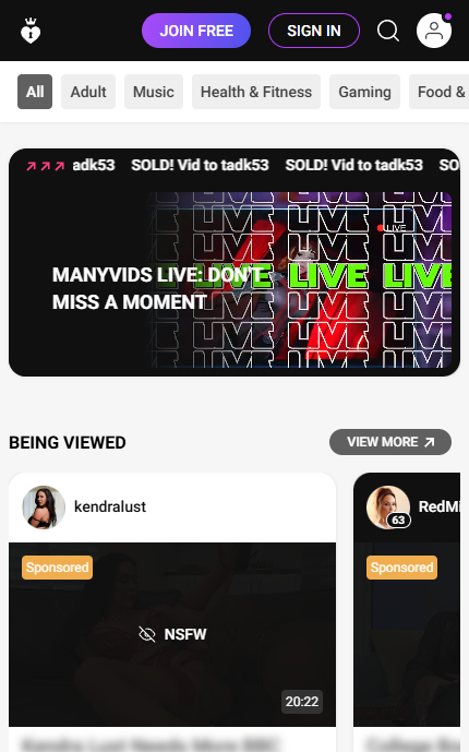 ManyVids mobile screenshot